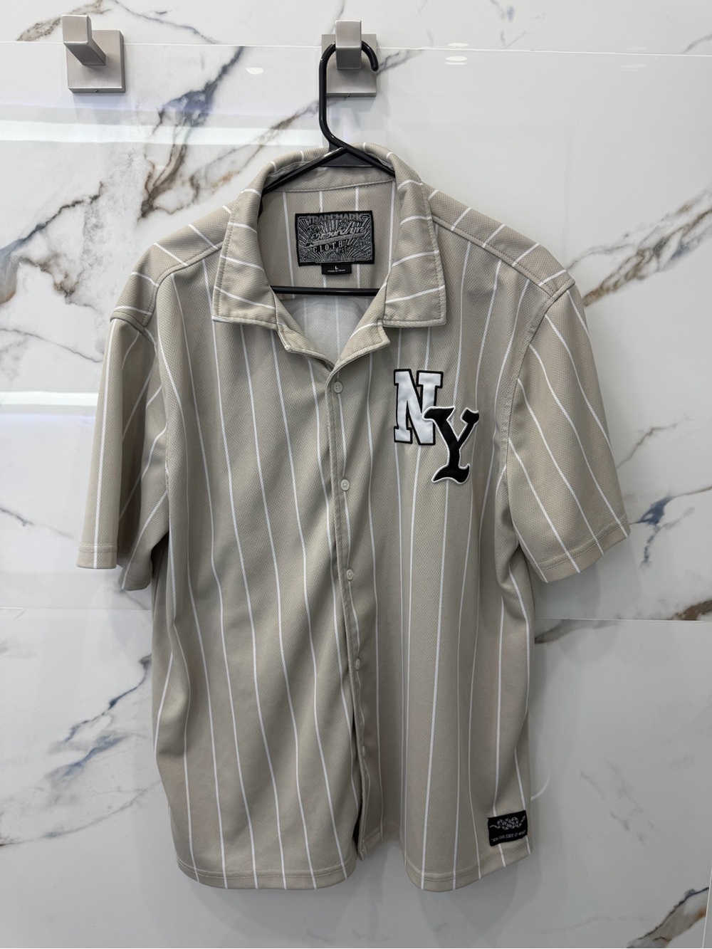 Brixton Beige Pinstripe NY Baseball Shirt
